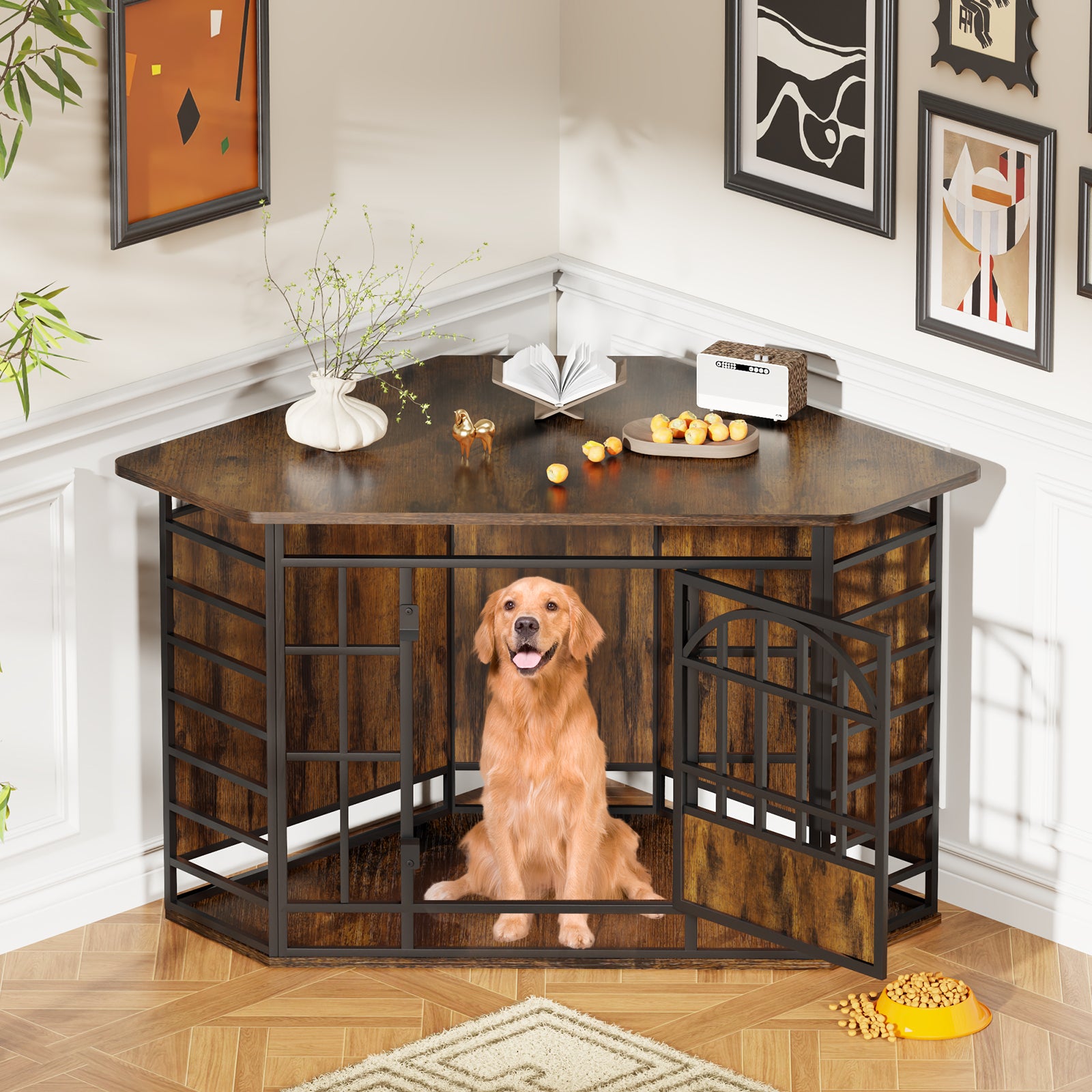 52 Inch Corner Dog Crate Furniture