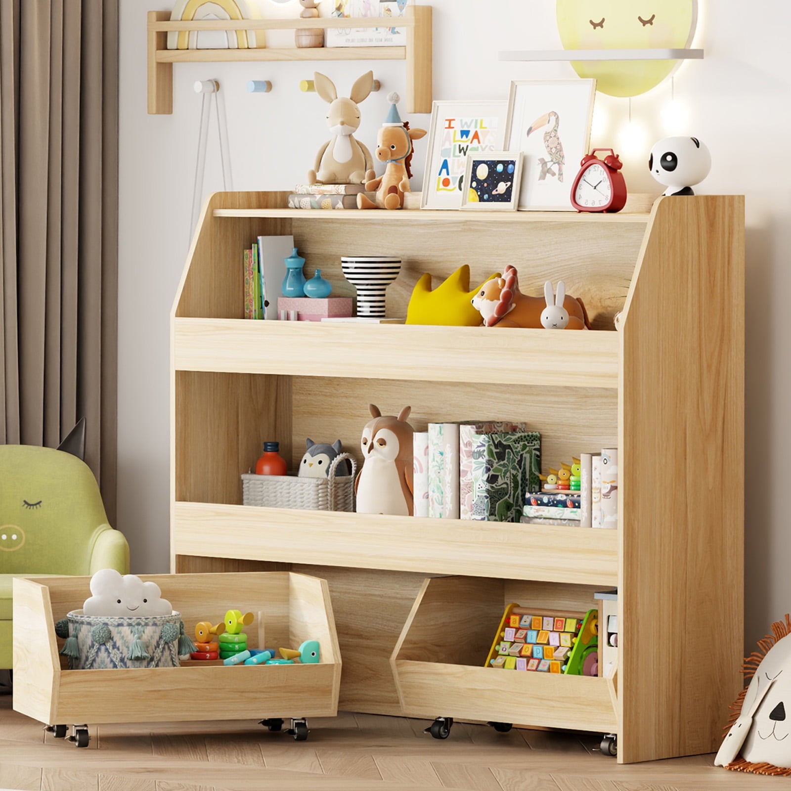 3-Tier Toy Storage Organizer for Kids with Removable Bins and Wheels