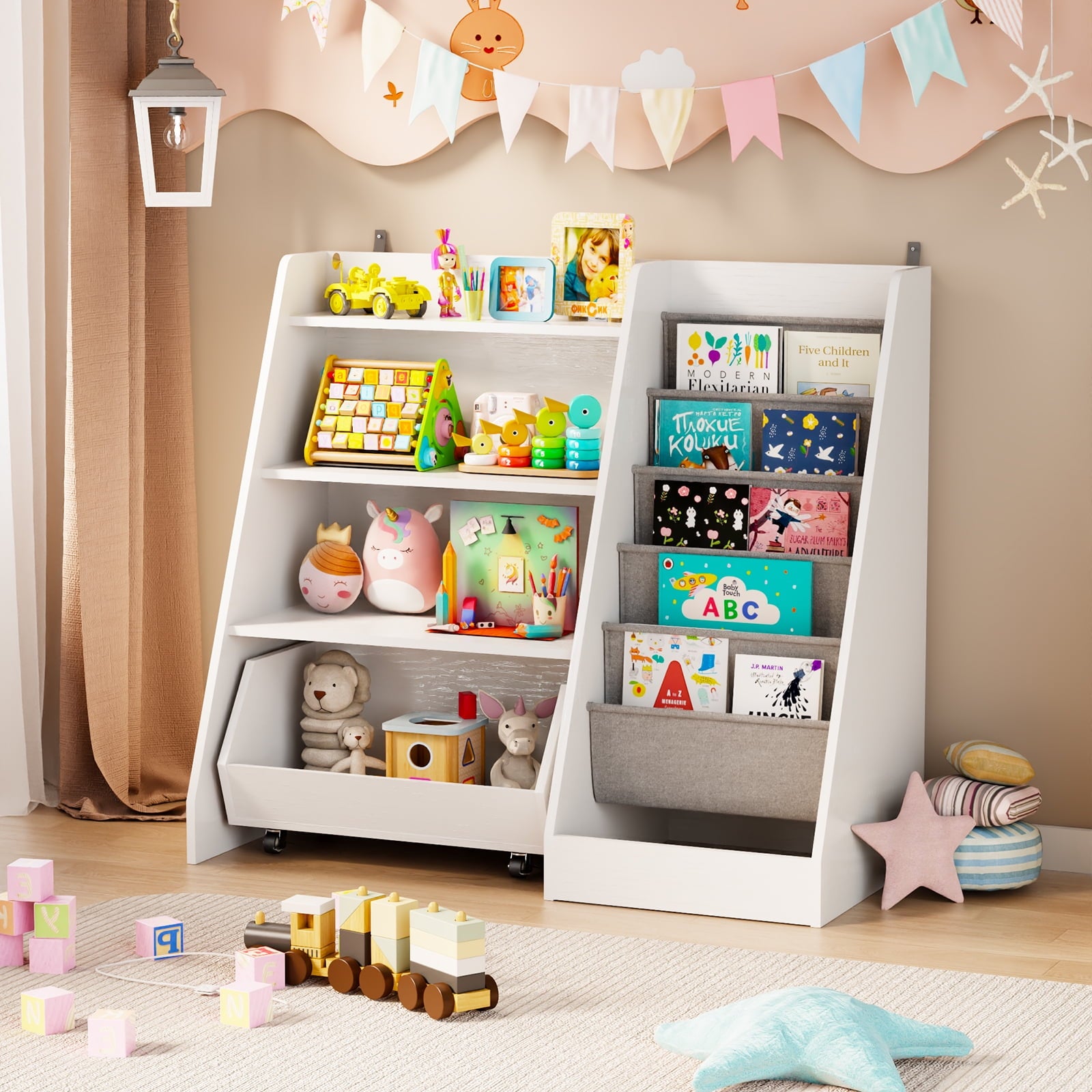 4-Tier Kids Bookshelf and Toy Storage for Kids Rooms in White
