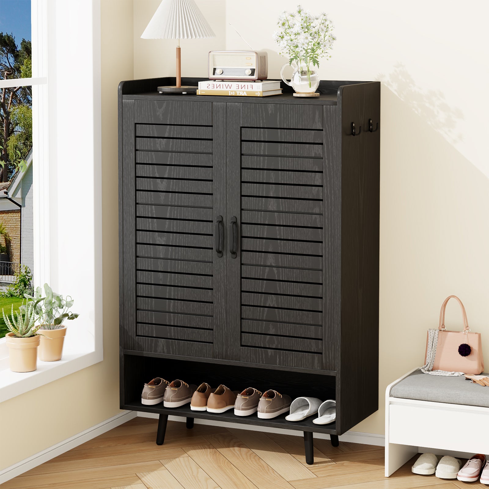 7 Tier Shoe Storage Cabinet with Doors, 36 Pairs Shoe Storage-Black