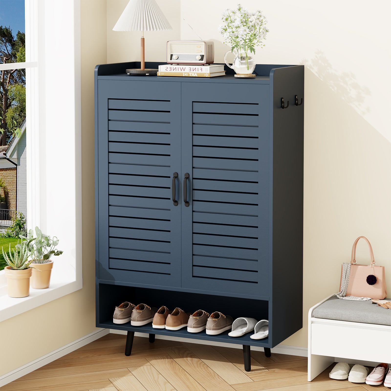 7 Tier Shoe Storage Cabinet with Doors, 36 Pairs Shoe Storage-Blue